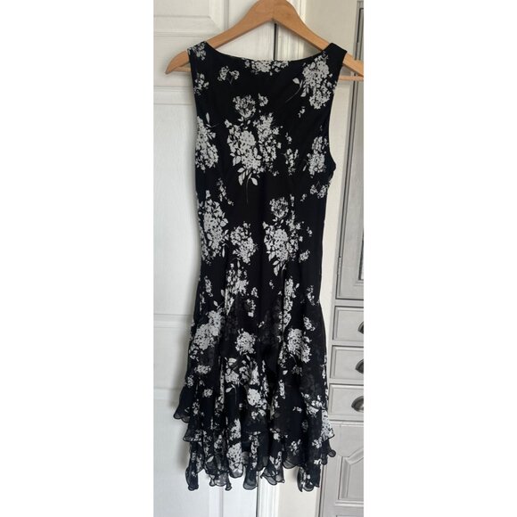 VTG Black and White Floral Sleeveless Fairy Hem Dress Whimsy Y2K - Picture 2 of 7